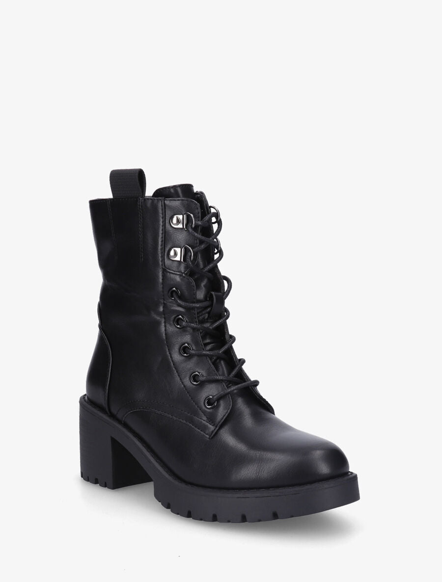 Bottines montantes à lacets en simili - Noir - 2