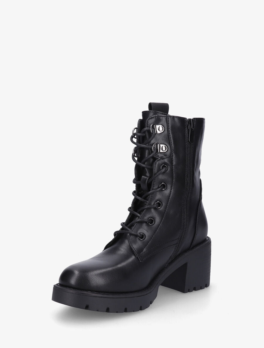 Bottines montantes à lacets en simili - Noir - 3