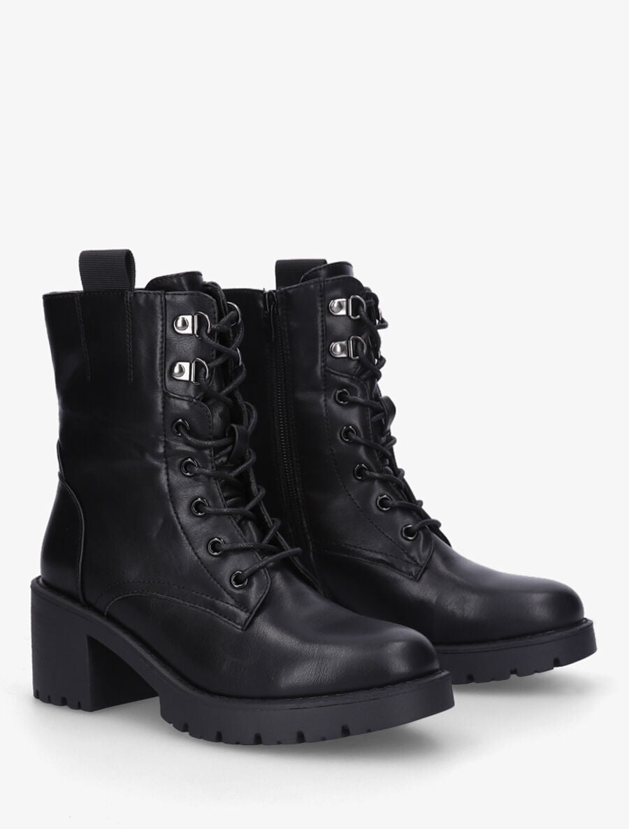 Bottines montantes à lacets en simili - Noir - 4