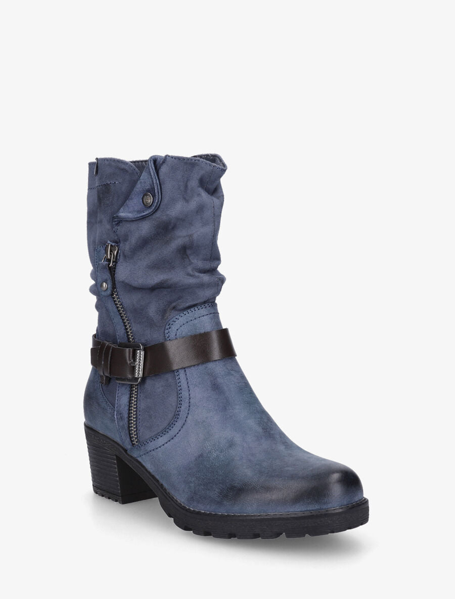 Bottines montantes bi-matière à zip - Bleu - 2