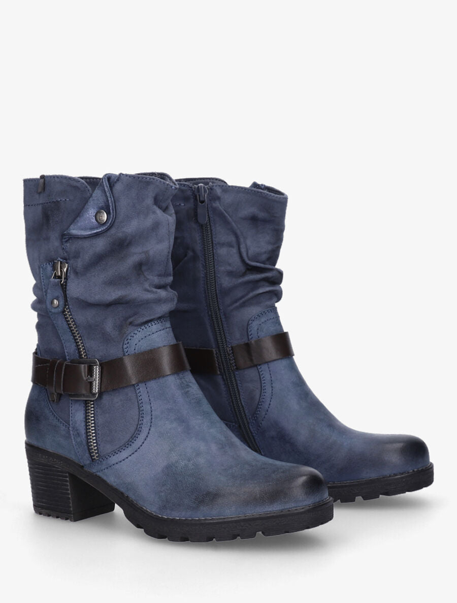 Bottines montantes bi-matière à zip - Bleu - 4