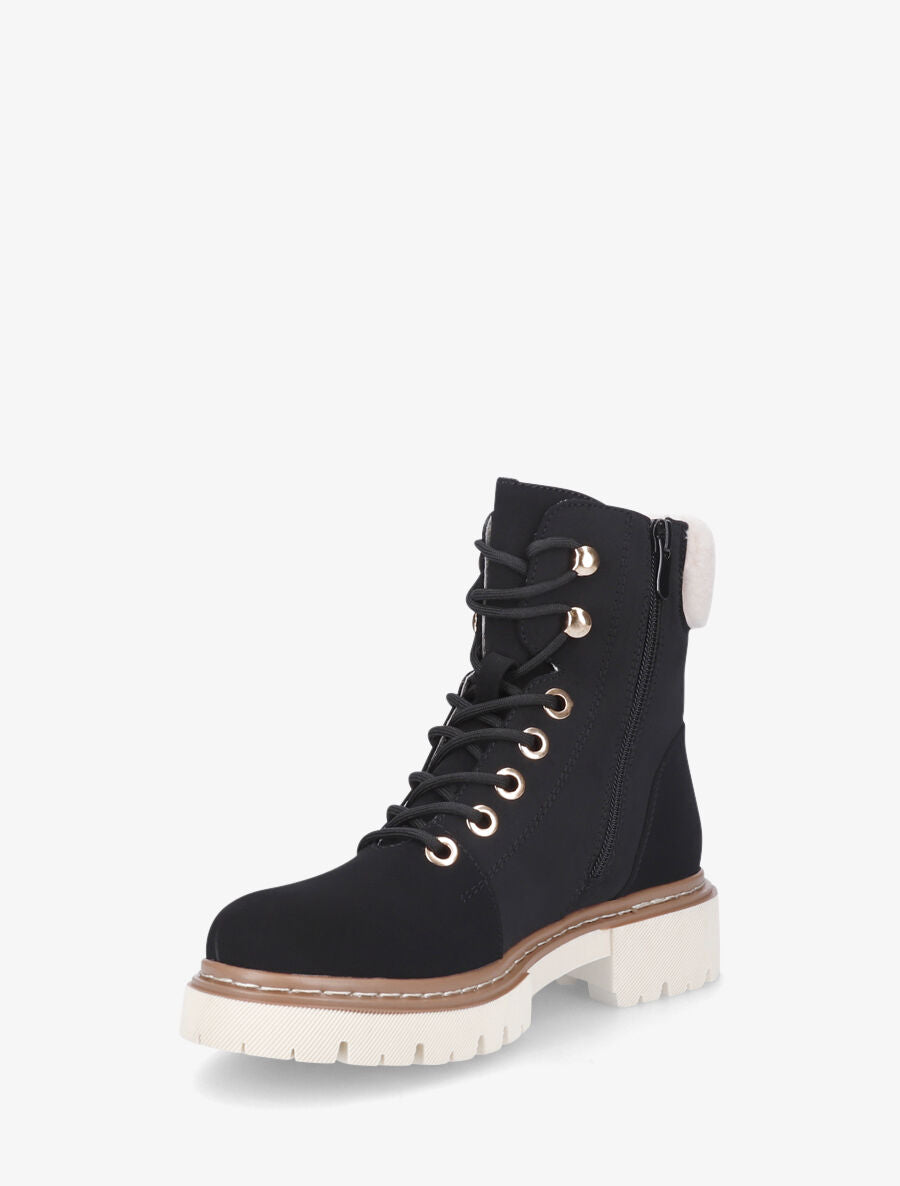 Boots fourrées en suédine à lacets - Noir - 3