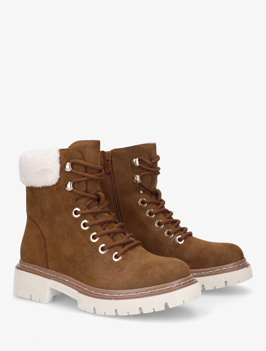 Boots fourrées en suédine à lacets - Camel - 4