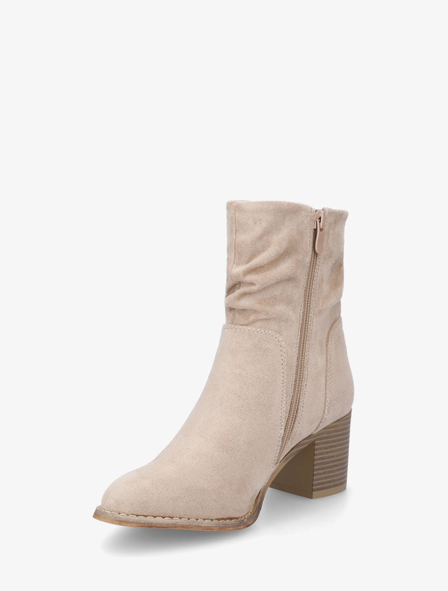 Bottines froncés en suédine - Beige - 3