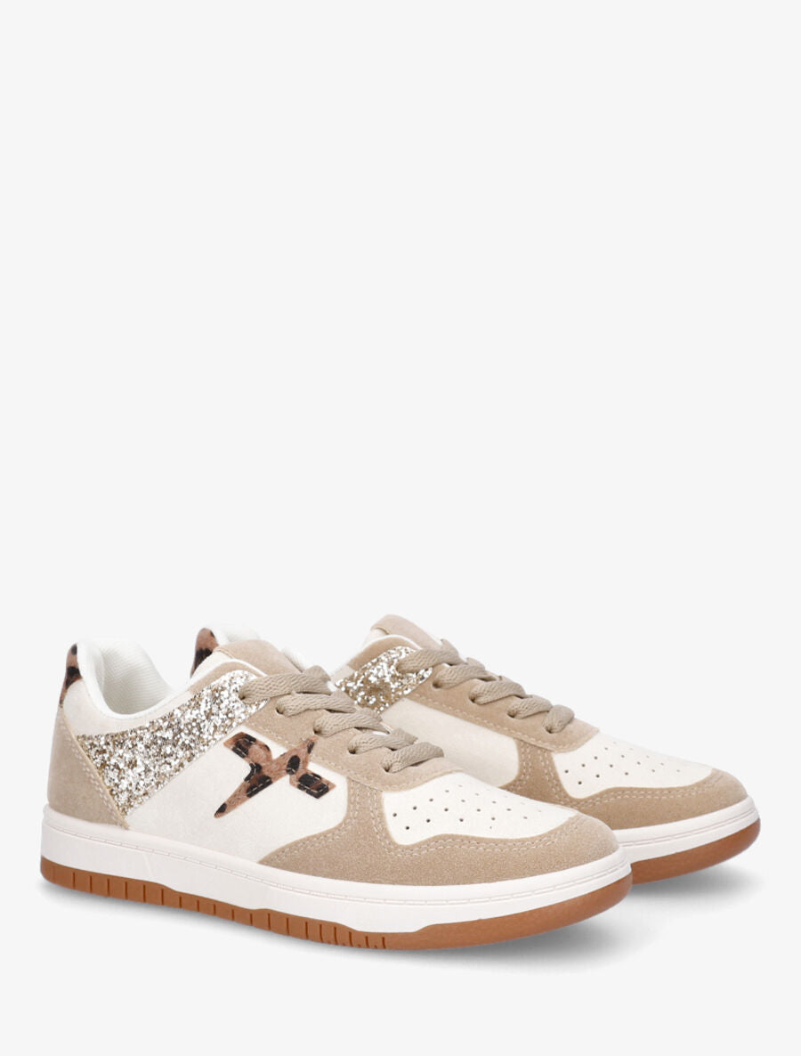 Sneakers en suédine à contrefort contrastant léopard - Beige - 4