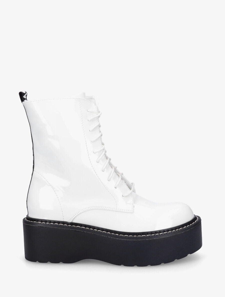 Bottines vernies à plateforme et inscription - Blanc - 1