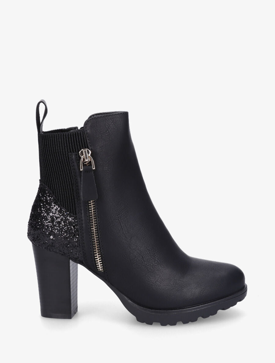 Bottines en simili et sequins - Noir - 1