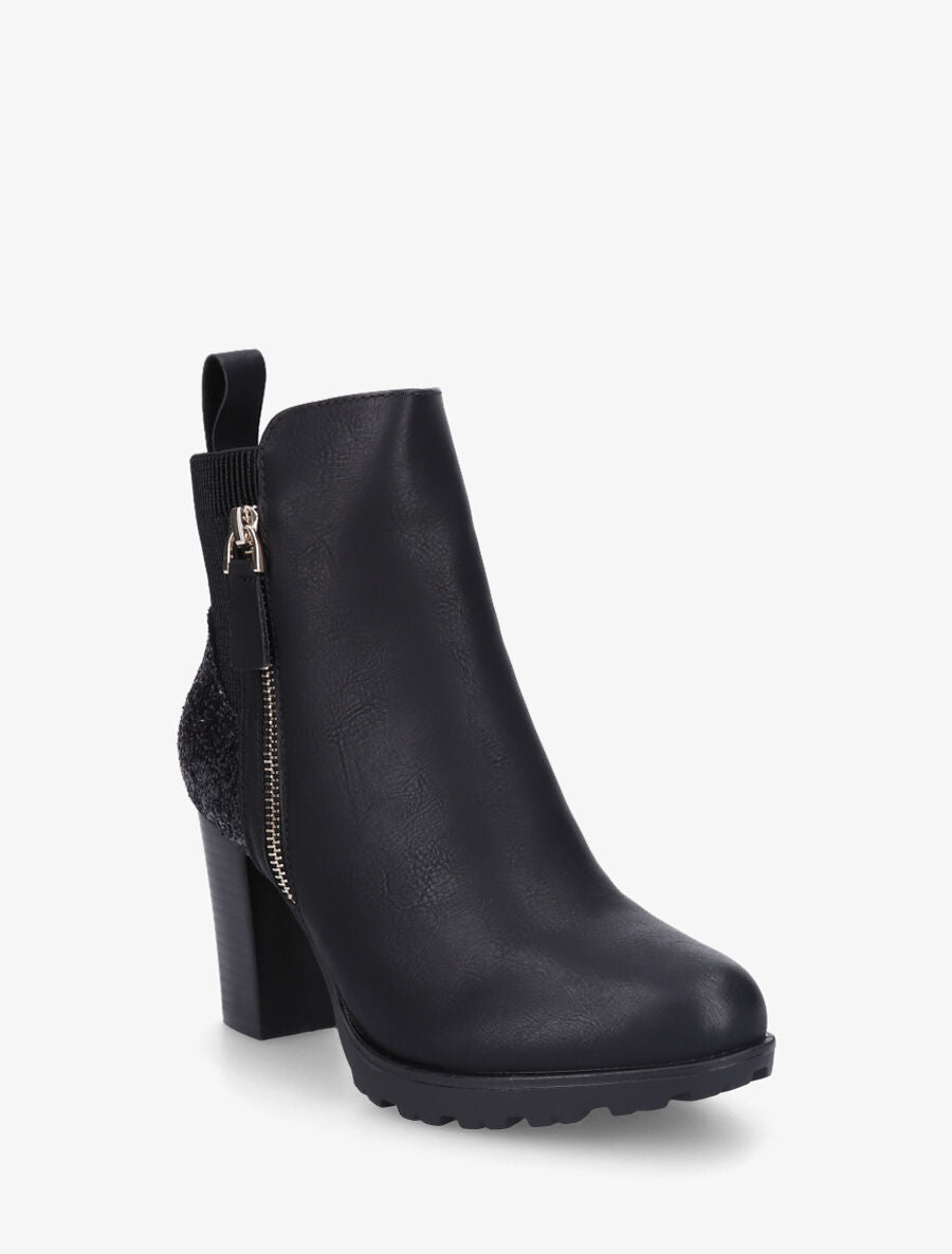 Bottines en simili et sequins - Noir - 2