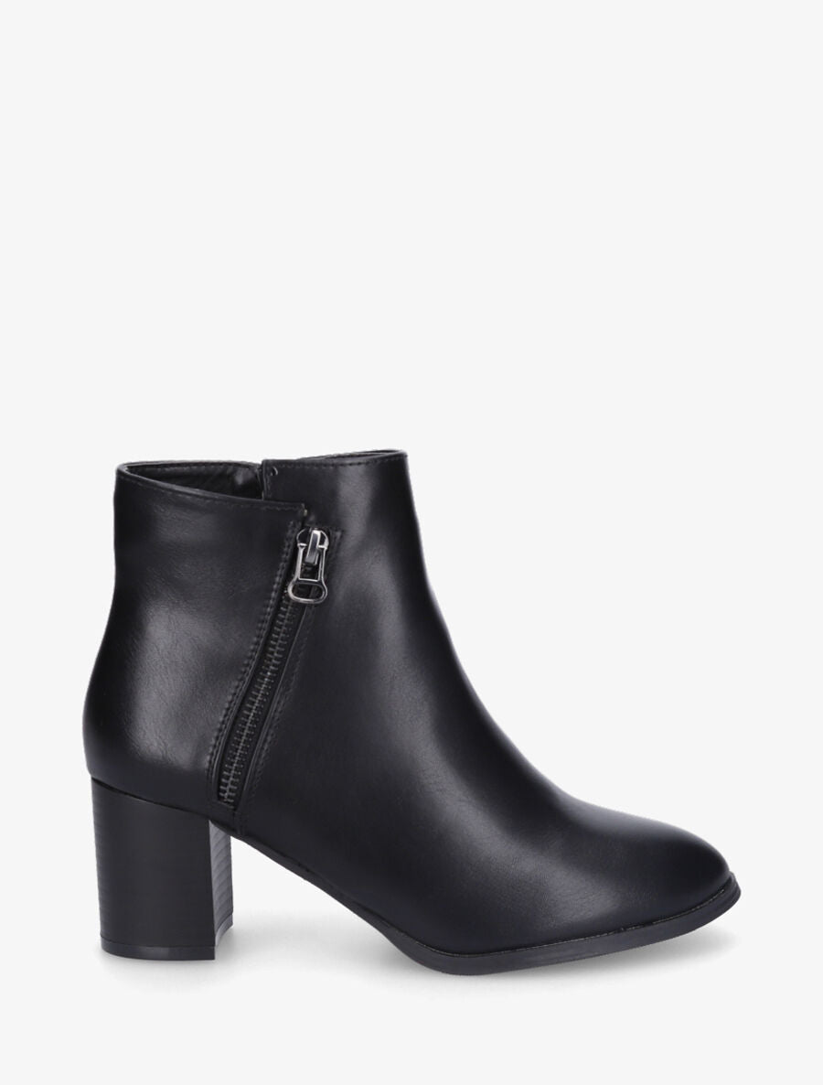 Bottines en simili à zip décoratif - Noir - 1