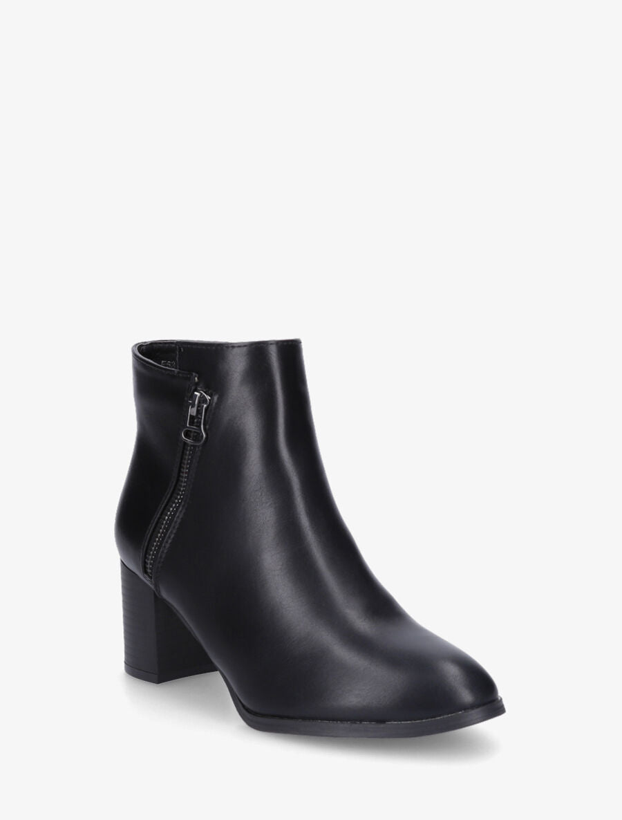 Bottines en simili à zip décoratif - Noir - 2