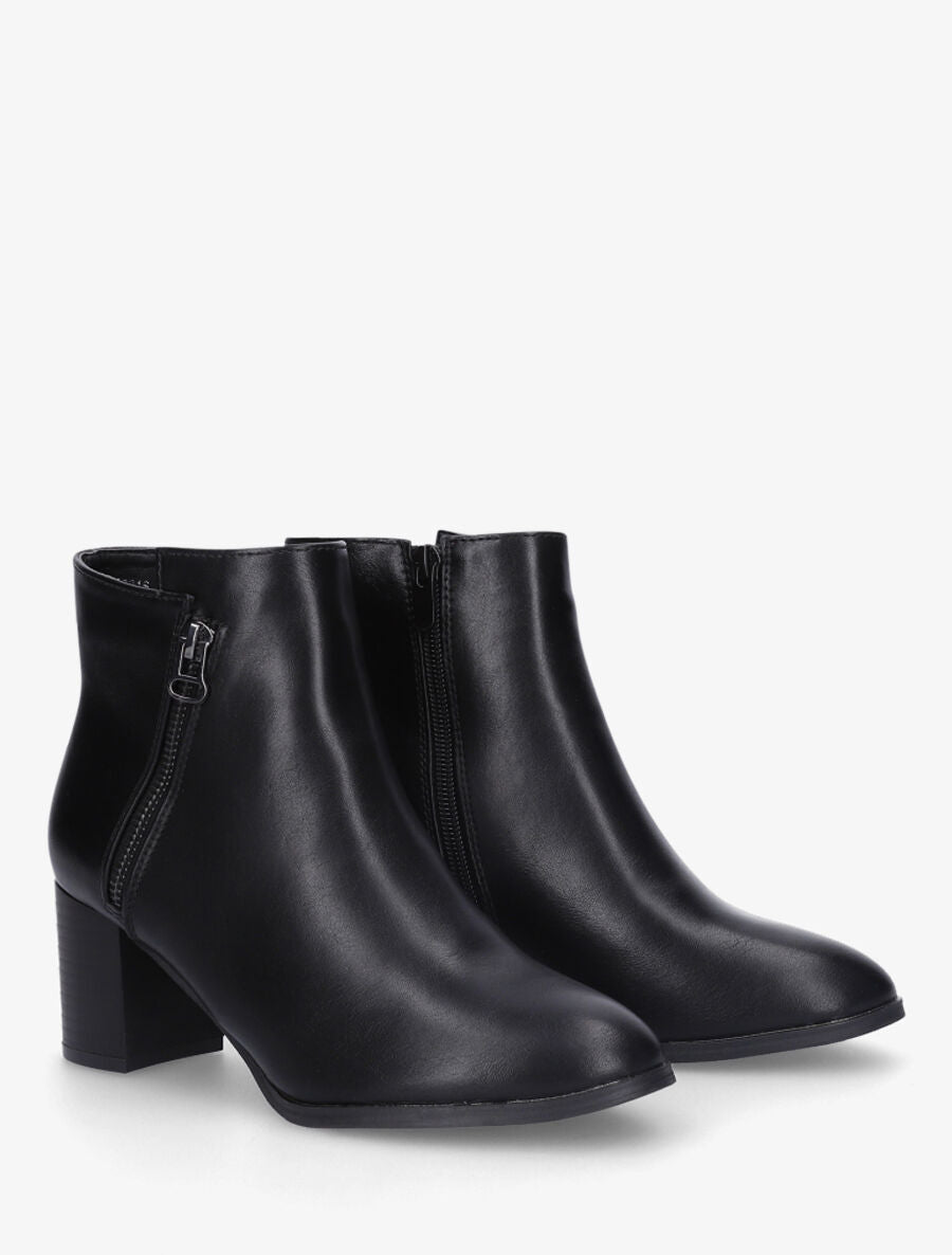 Bottines en simili à zip décoratif - Noir - 4