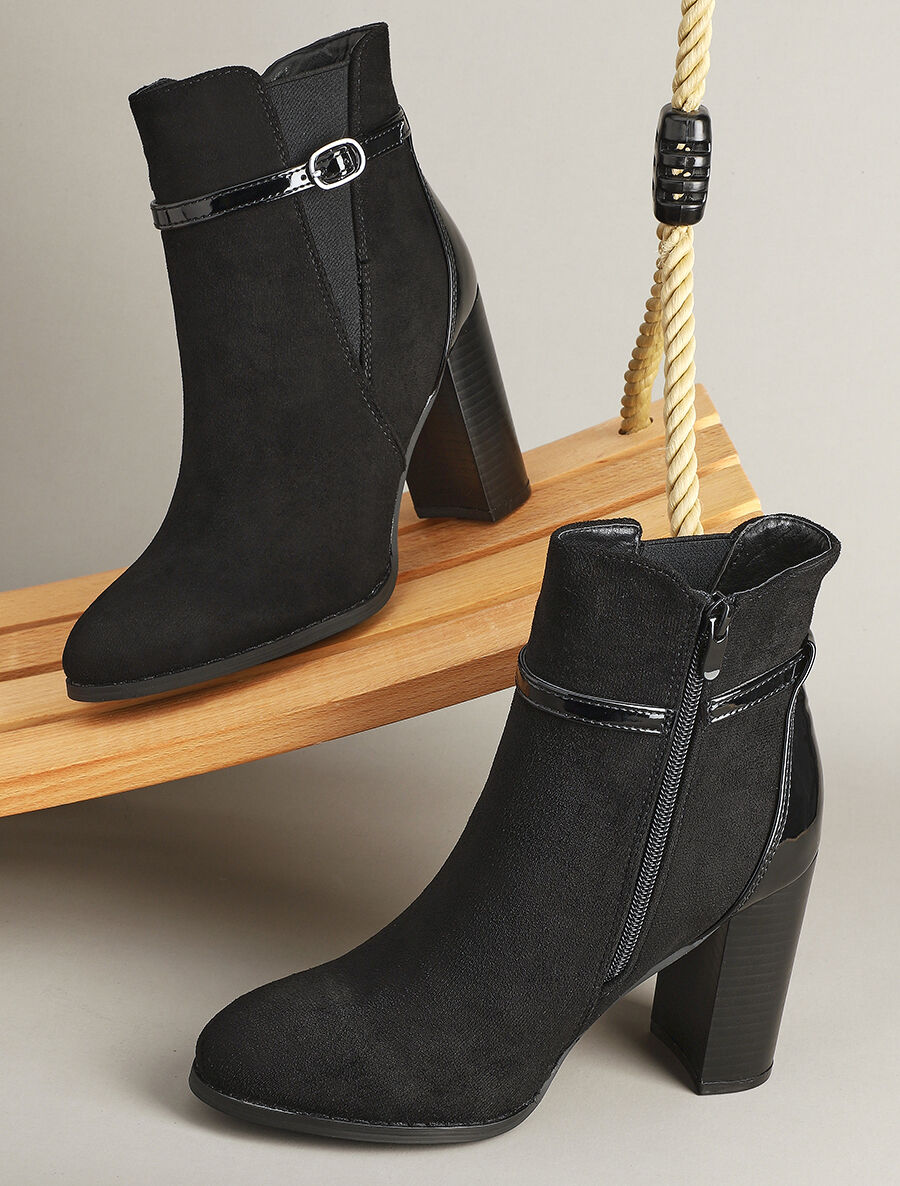 Bottines élastiquées bi-matière - Noir - 1