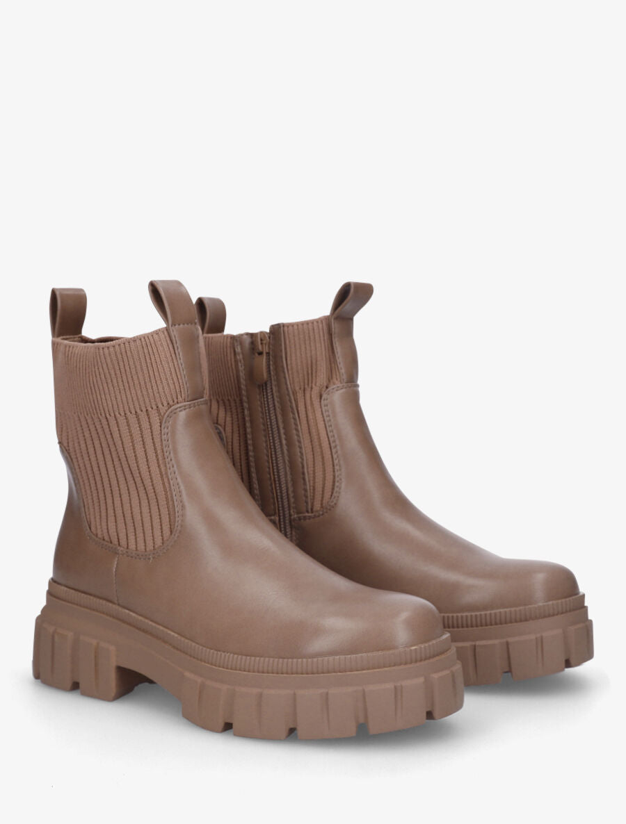 Bottines chaussettes à talon strié - Taupe - 4