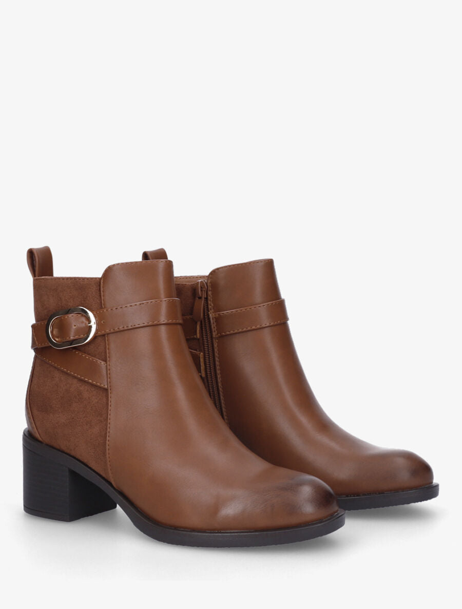 Bottines en simili et suédine - Camel - 4