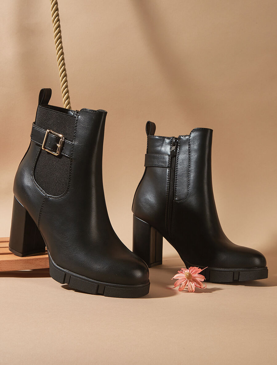 Bottines élastiquées à talon - Noir - 1