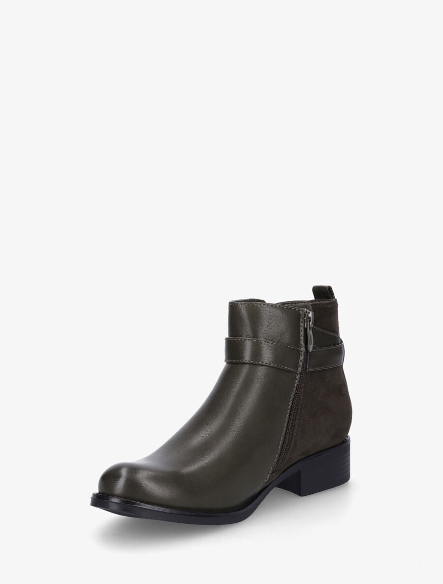 Bottines bi-matière à boucle - Kaki - 3
