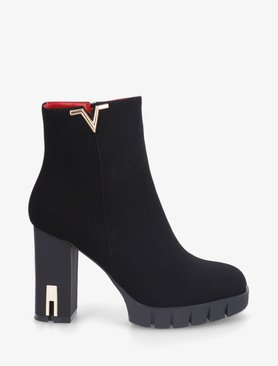 Bottines en suédine à empiècement métal en V - Noir - 6
