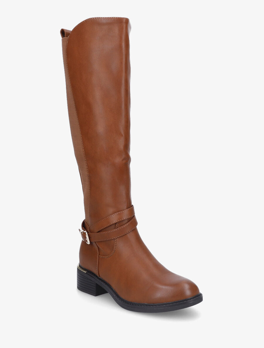 Bottes élastiquées à empiècement métallique au talon - Camel - 2