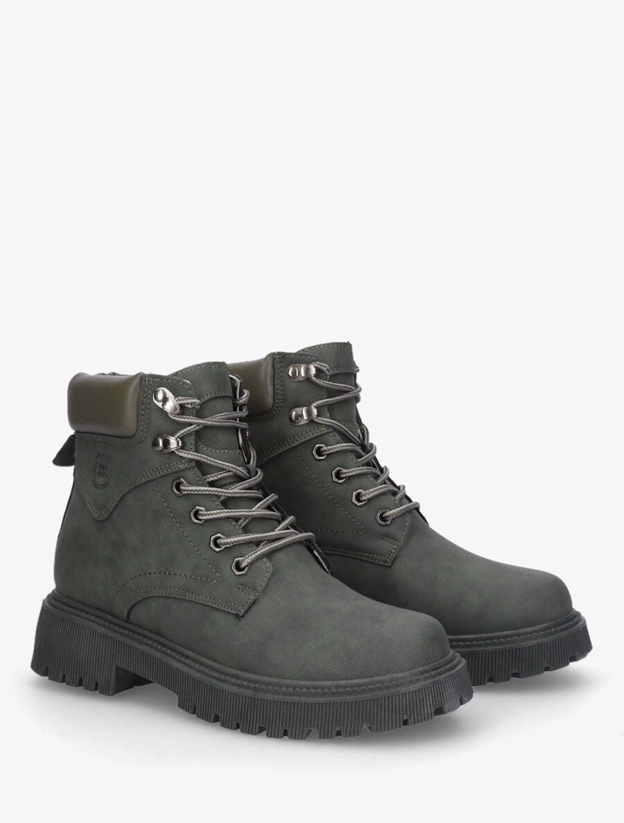 Boots en simili à lacets - Kaki - 4