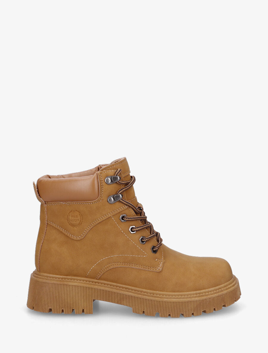 Boots en simili à lacets - Camel - 5
