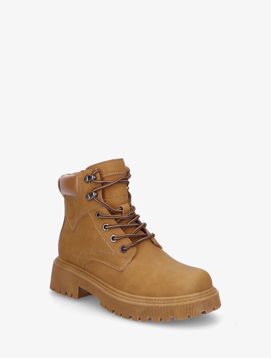 Boots en simili à lacets - Camel - 2