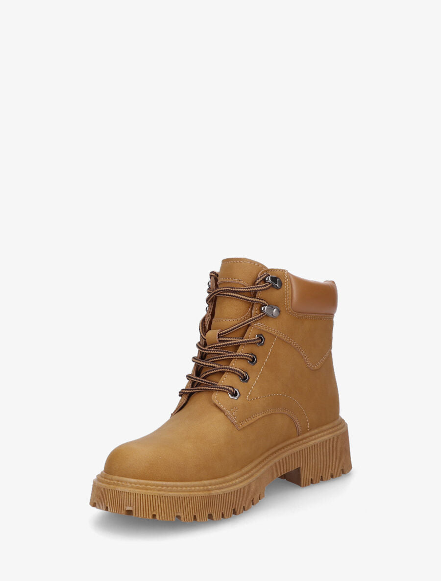 Boots en simili à lacets - Camel - 3