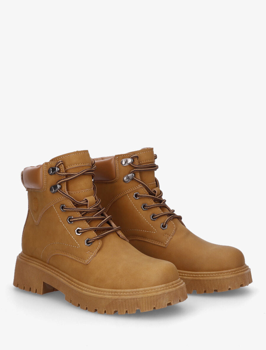 Boots en simili à lacets - Camel - 4