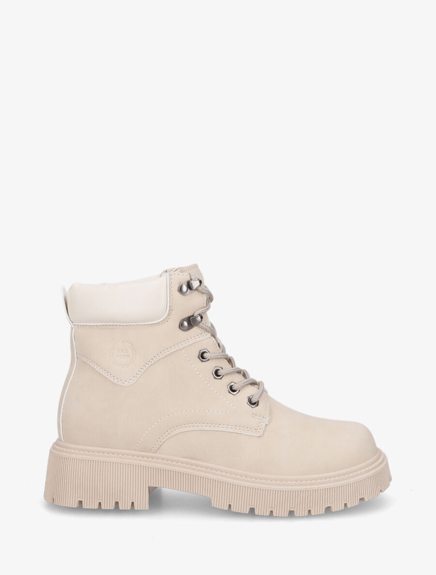 Boots en simili à lacets - Beige - 1