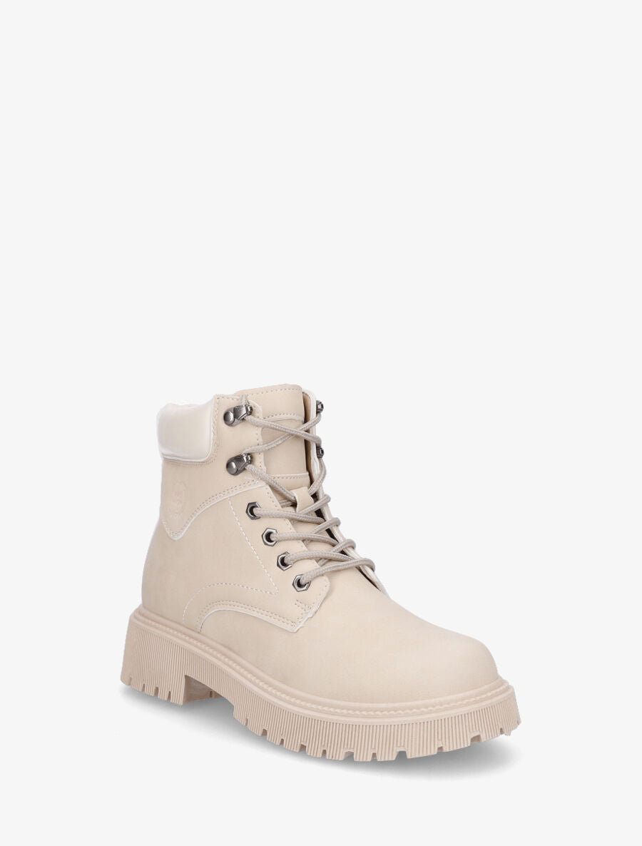 Boots en simili à lacets - Beige - 2