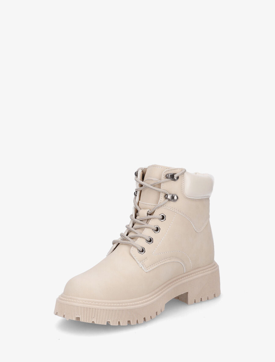 Boots en simili à lacets - Beige - 3