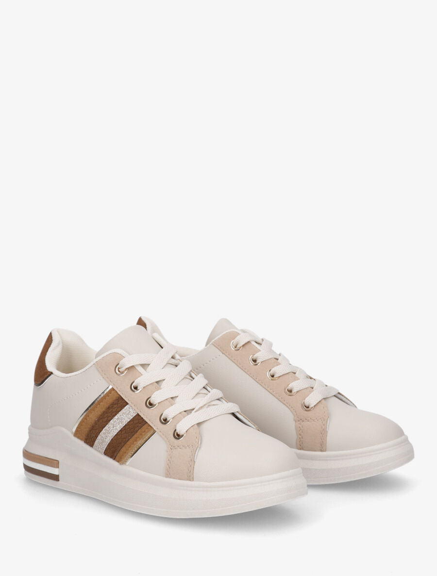 Sneakers classiques à bandes irisées et texturées - Beige - 4