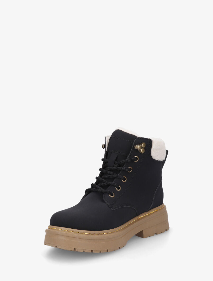 Boots en simili à revers et lacets - Noir - 3