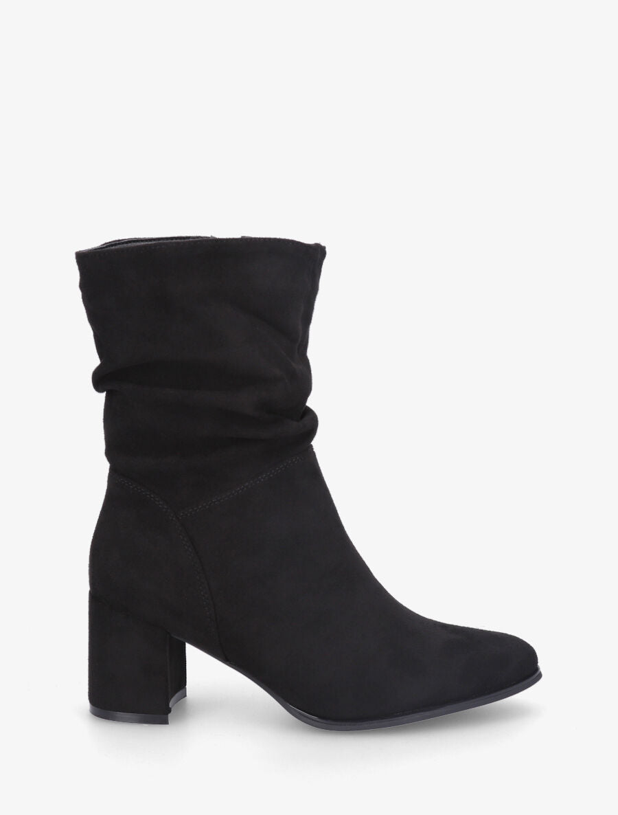 Bottines froncées en suédine à bout pointu - Noir - 5