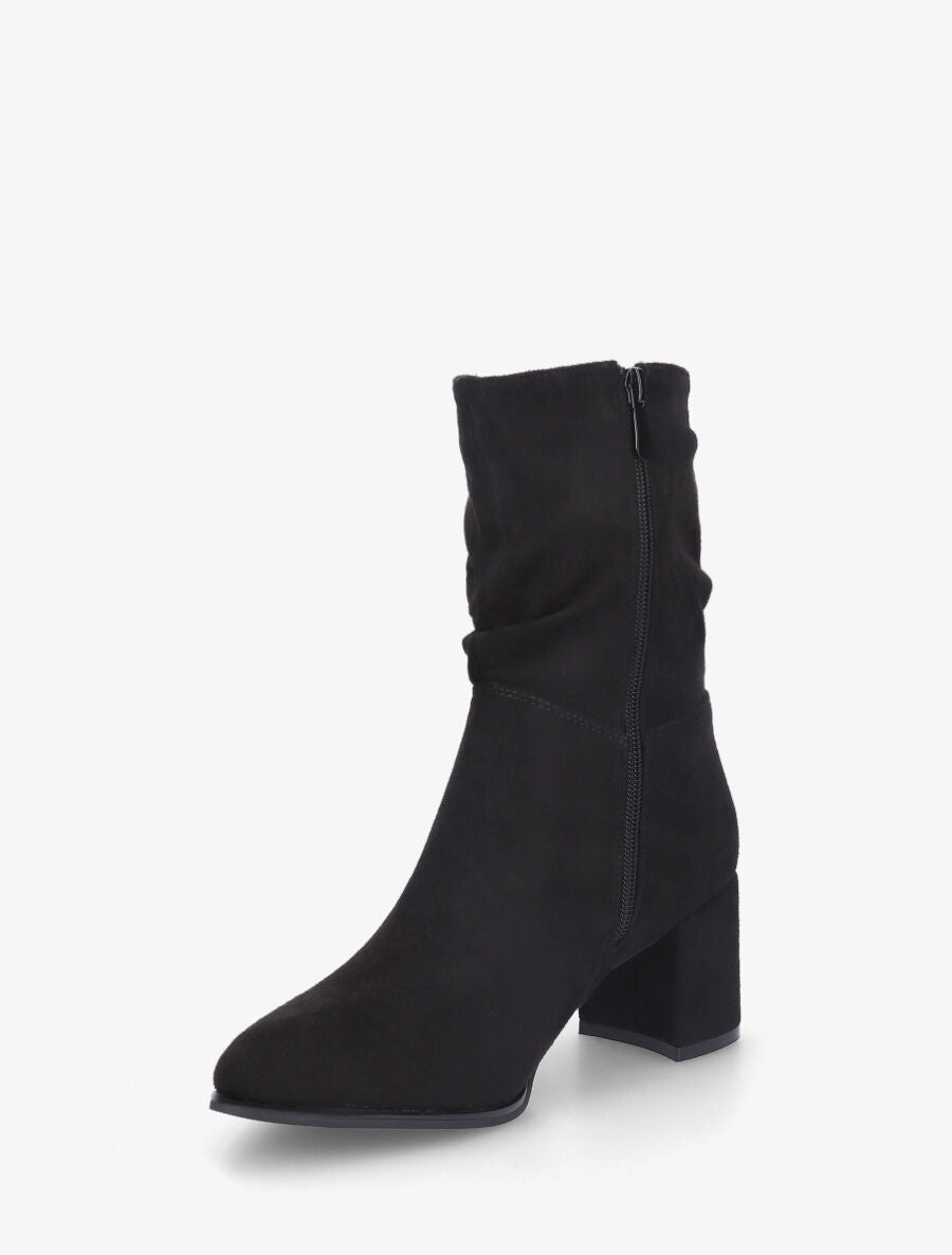 Bottines froncées en suédine à bout pointu - Noir - 3