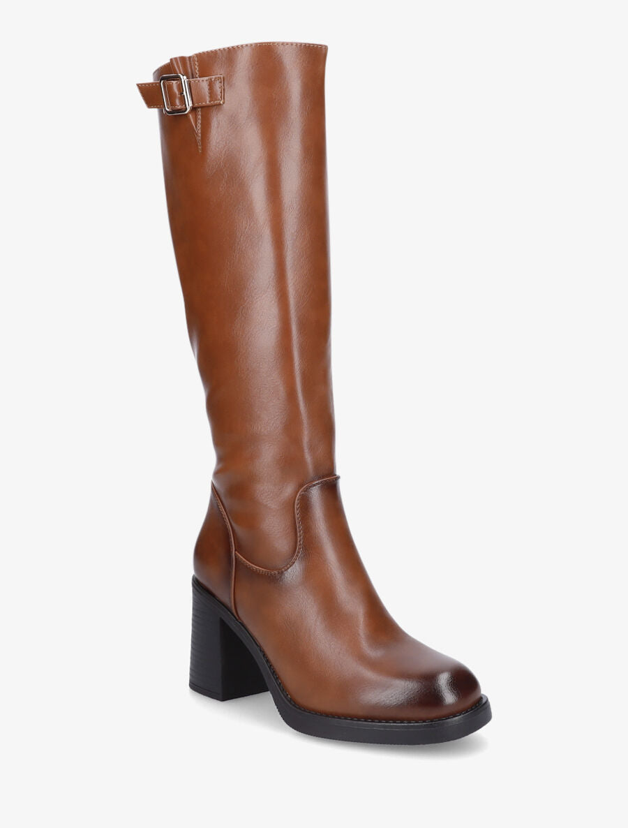 Bottes à talon en simili - Camel - 2
