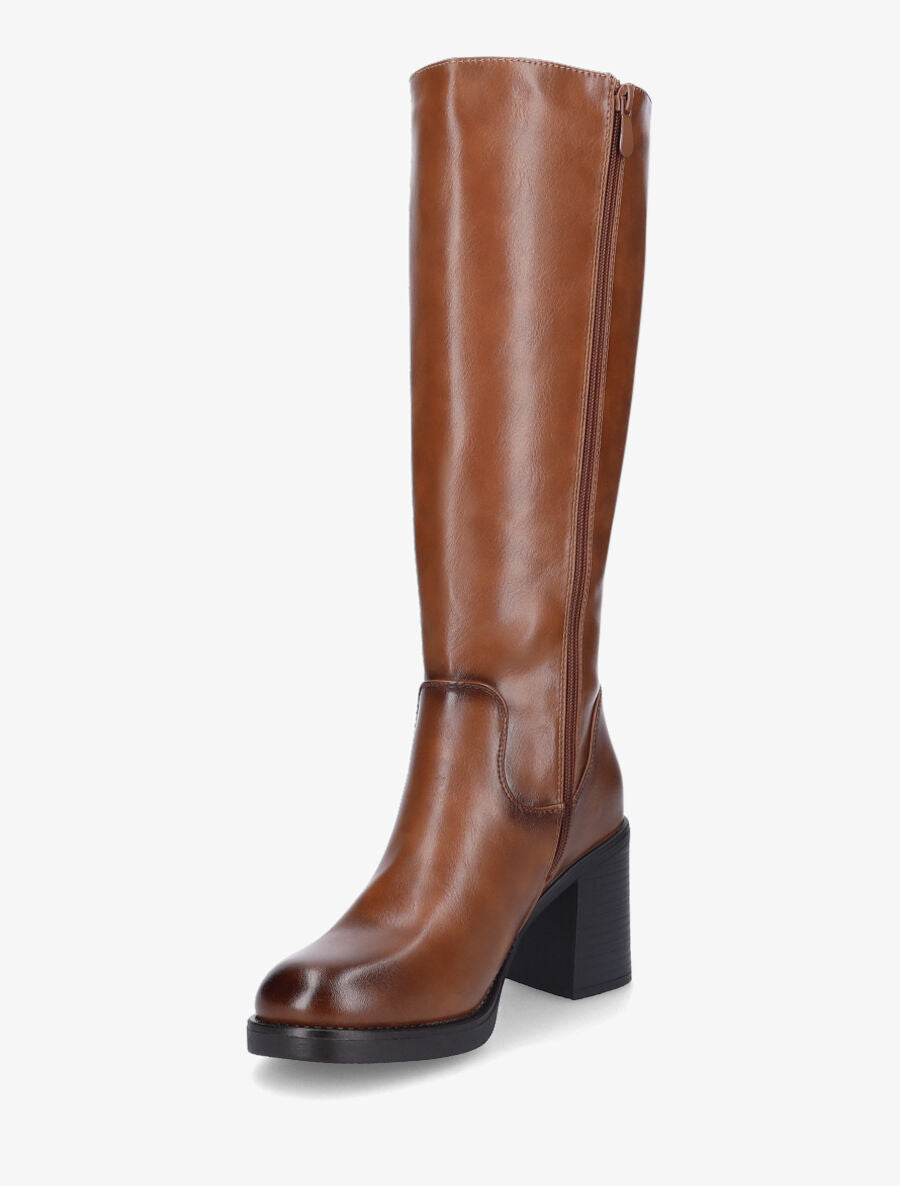 Bottes à talon en simili - Camel - 3
