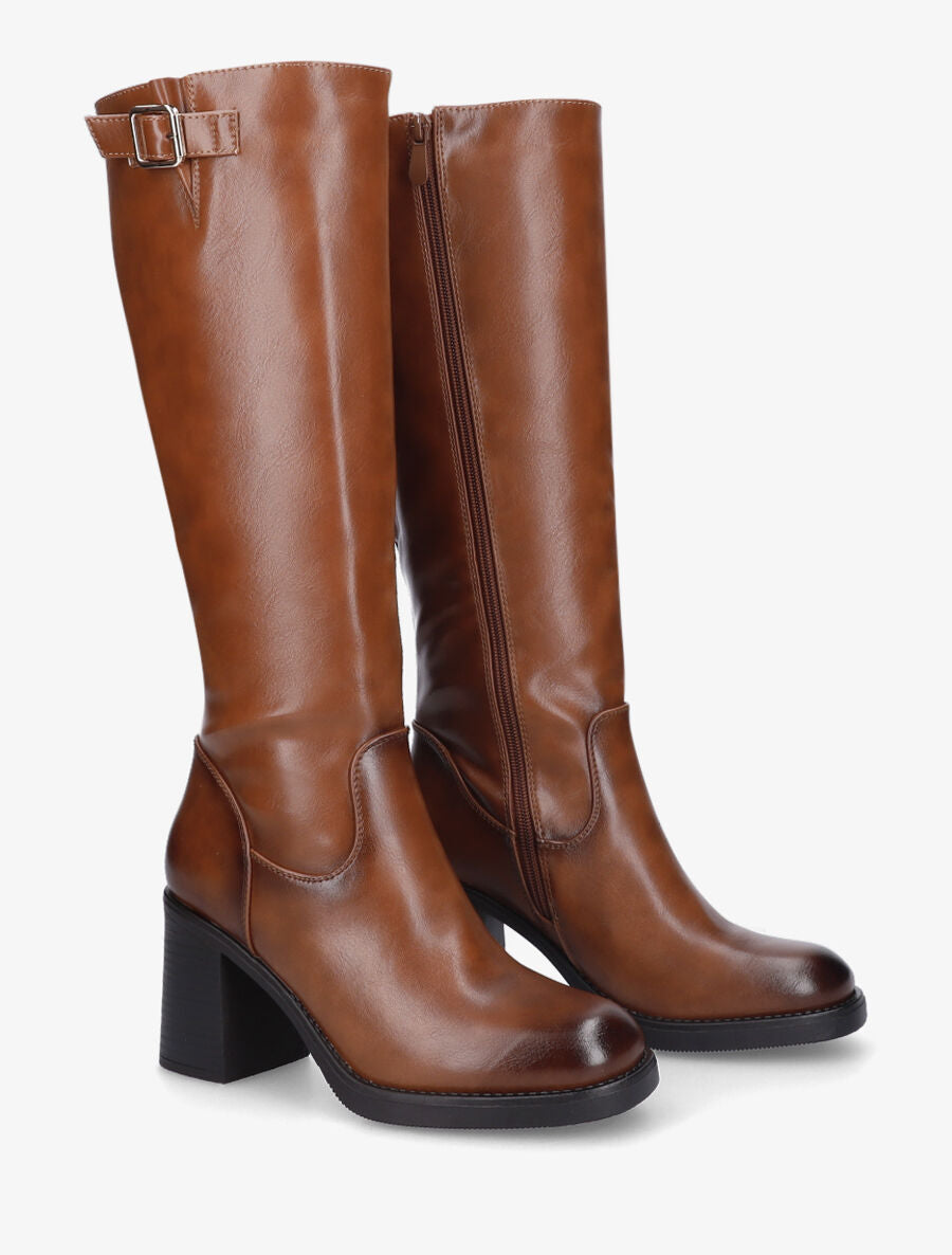 Bottes à talon en simili - Camel - 4
