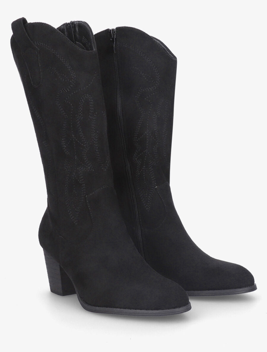 Bottes style santiag en suédine - Noir - 4