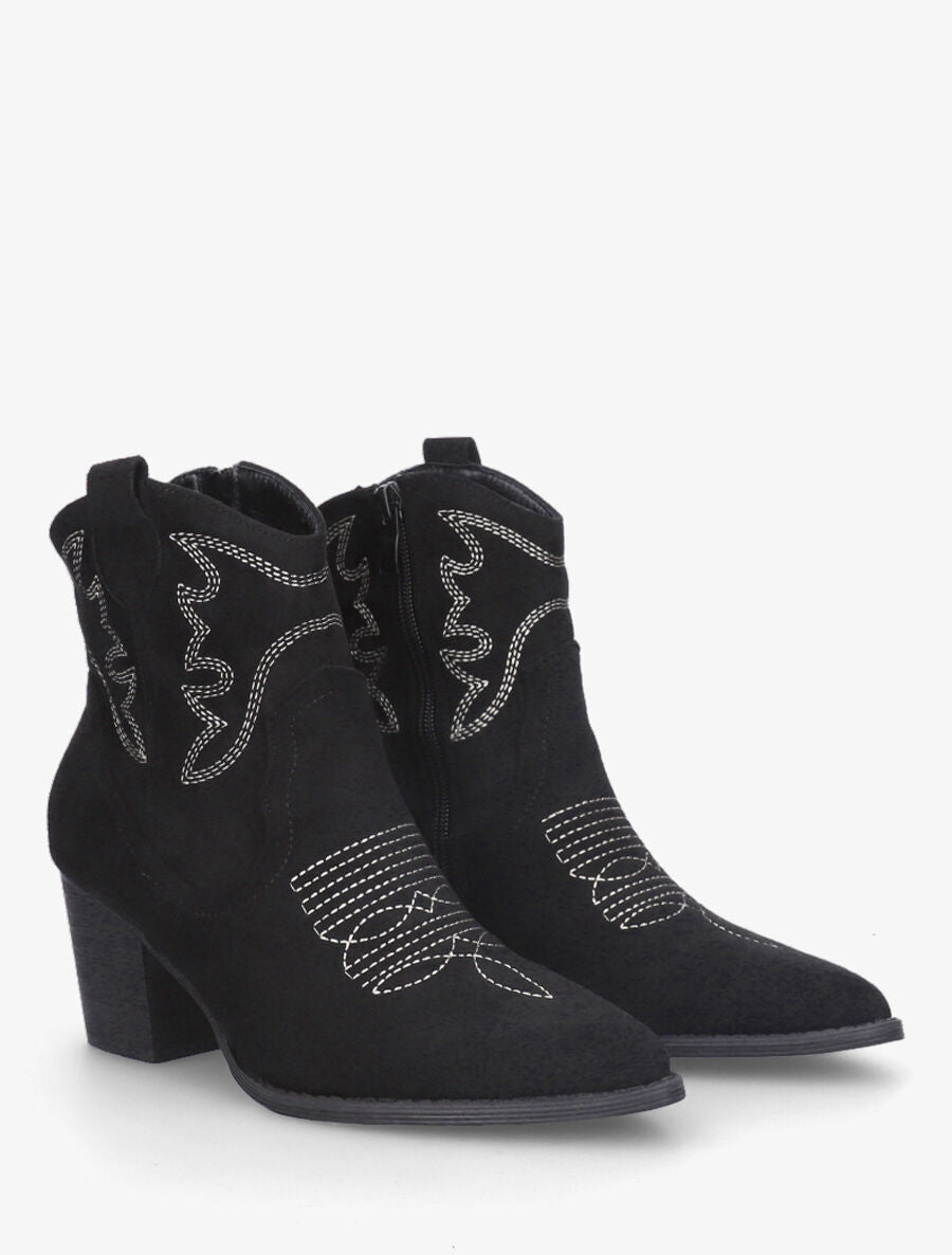 Bottines style santiag en suédine - Noir - 4
