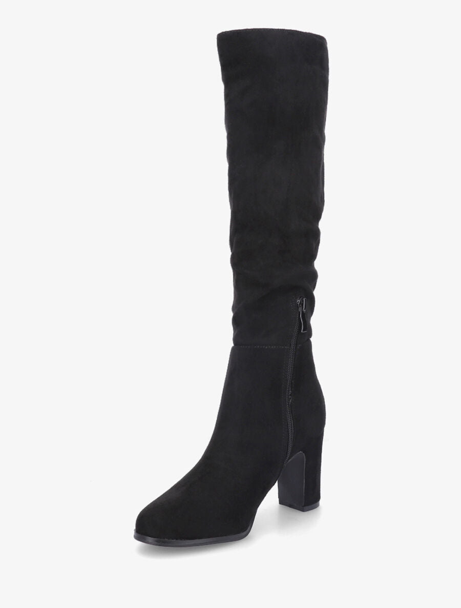 Bottes en suédine froncées à talon - Noir - 3