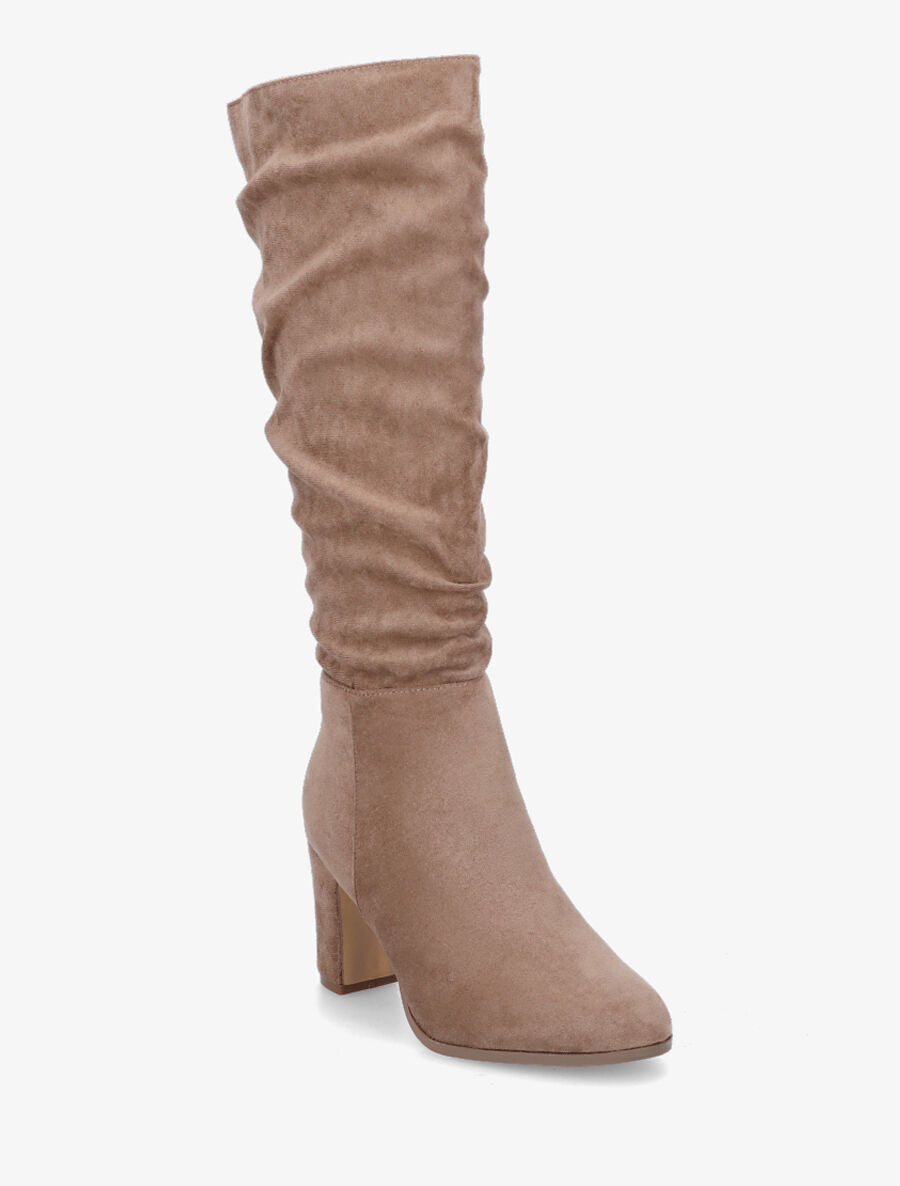 Bottes en suédine froncées à talon - Taupe - 2