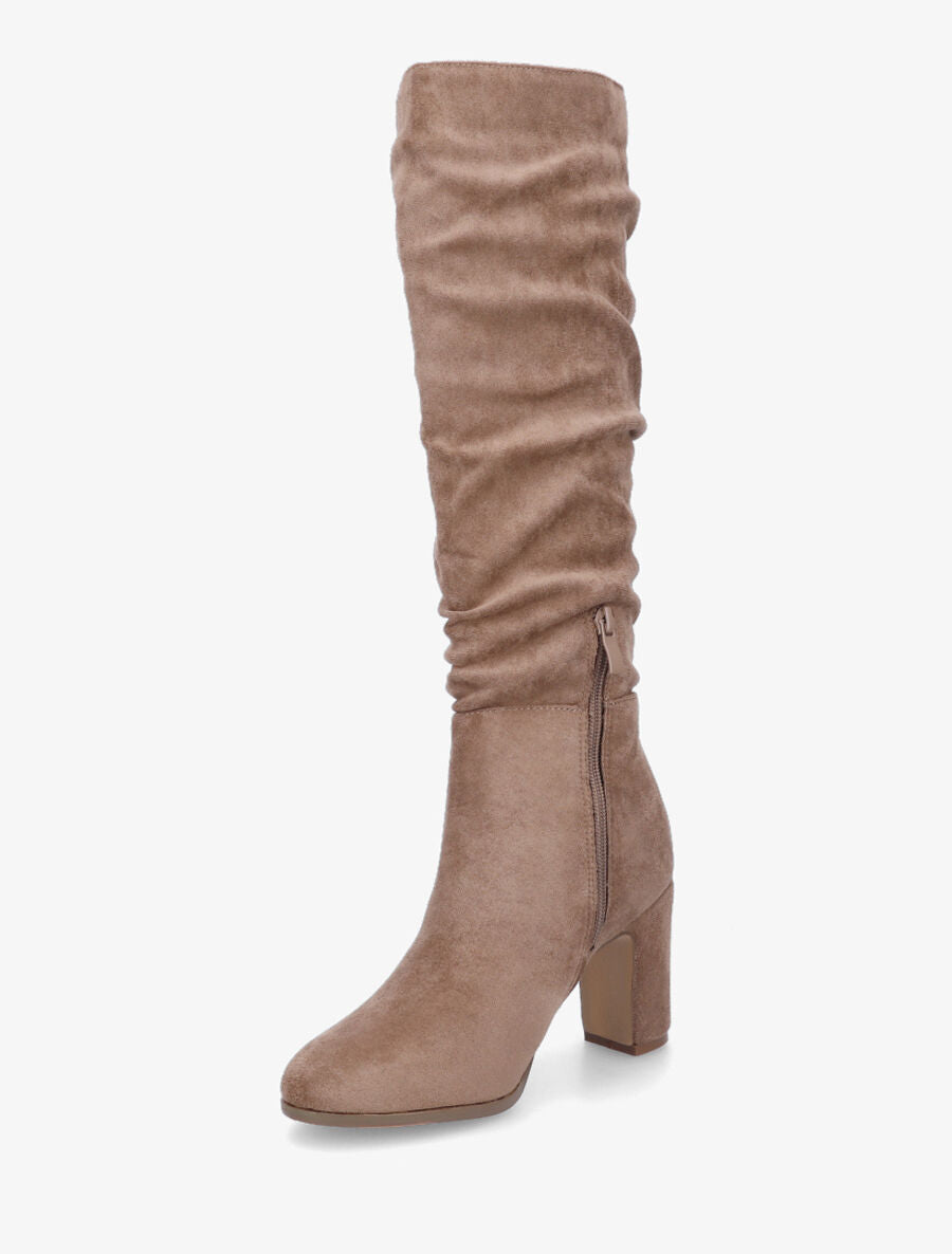 Bottes en suédine froncées à talon - Taupe - 3