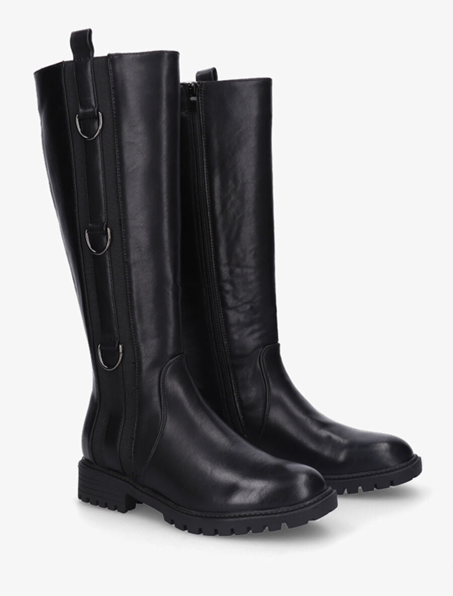 Bottes plates en simili à anneaux - Noir - 4