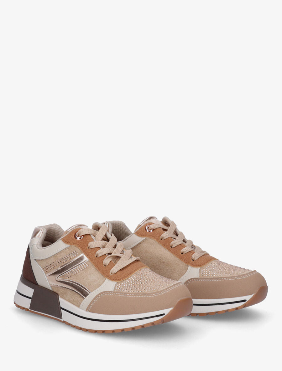 Sneakers en suédine et strass - Taupe - 4