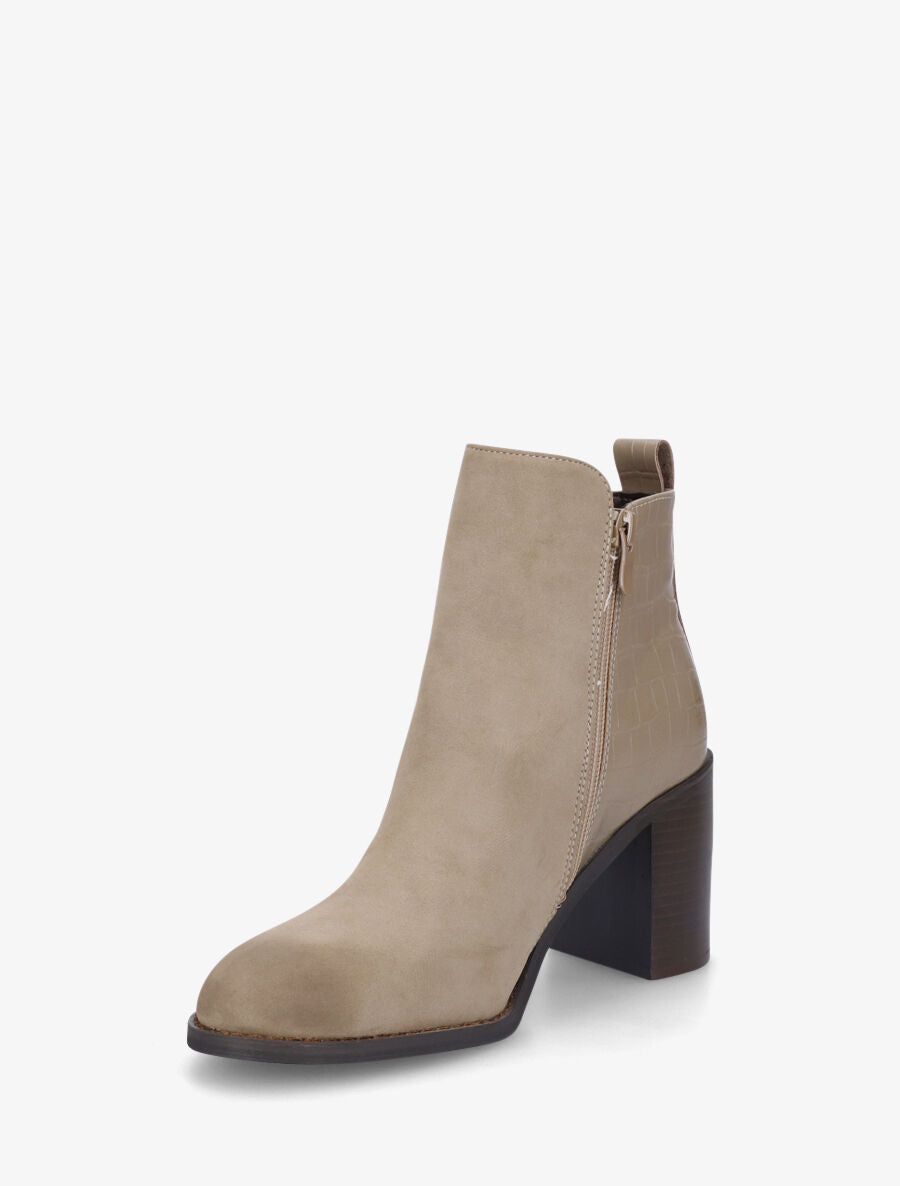 Bottines à talon et contrefort en croco - Taupe - 3
