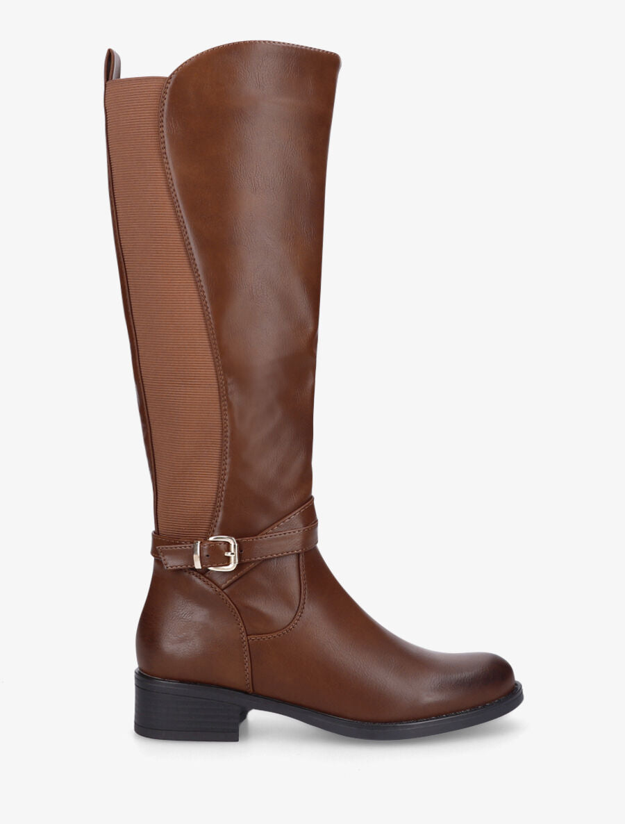 Bottes élastiquées en simili - Camel - 5