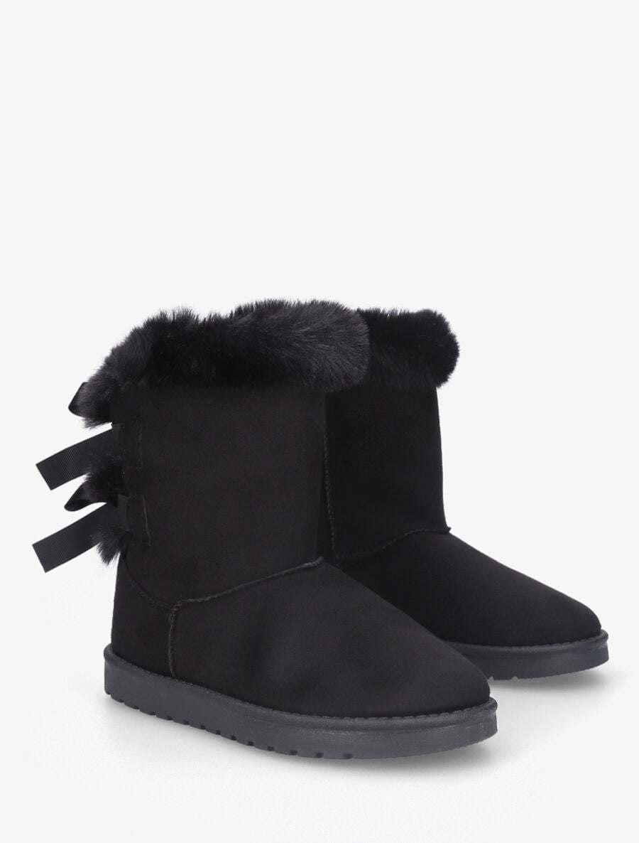 Bottines montantes fourrées à noeud - Noir - 4