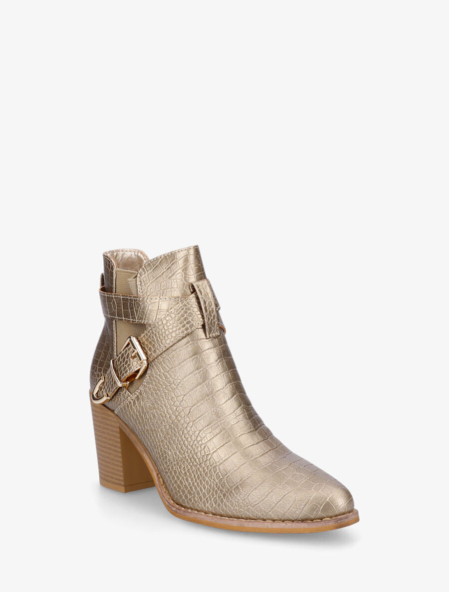 Bottines croco à boucle - Or - 2