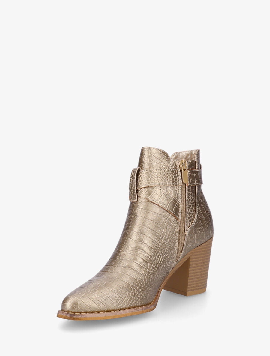 Bottines croco à boucle - Or - 3