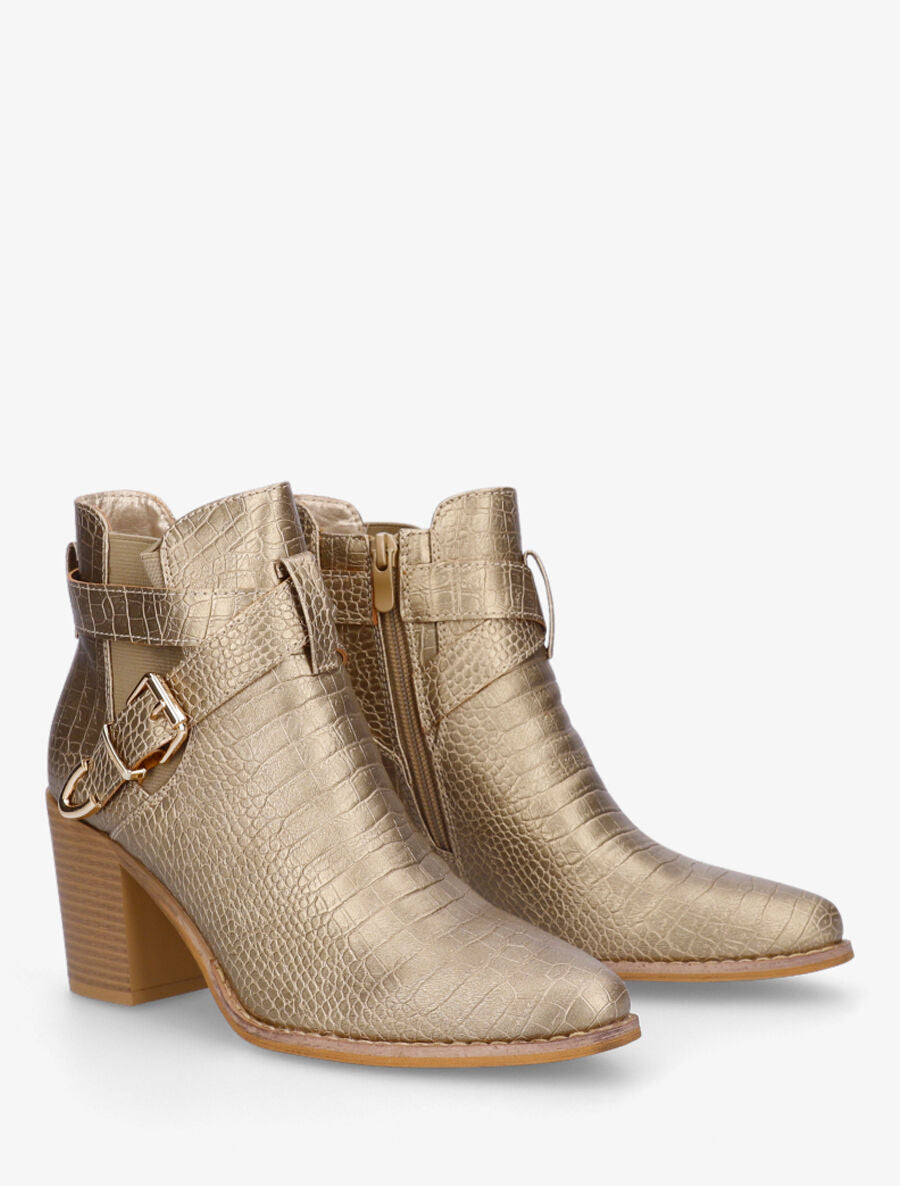 Bottines croco à boucle - Or - 4